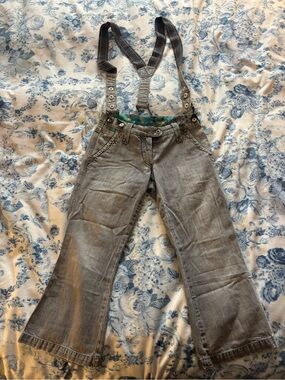 Gray Denim Capri Suspender Pant